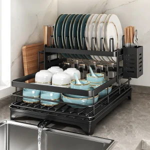 Stainless Steel Dish Drying Rack Adjustable Kitchen Plate Organizer