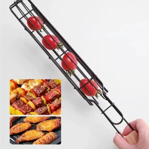 Stainless Steel Barbecue Grill Cage with Wooden Handle