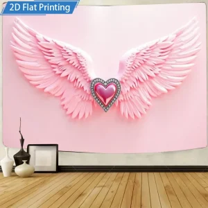 1pc Wall Tapestry Pink Angel Wings Heart Tapestry