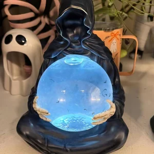 Gothic Grim Reaper Crystal Ball Statue with LED Light