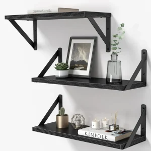 Floating Shelves for Wall, 16 Inch Long Wood Floating Shelves Set of 3